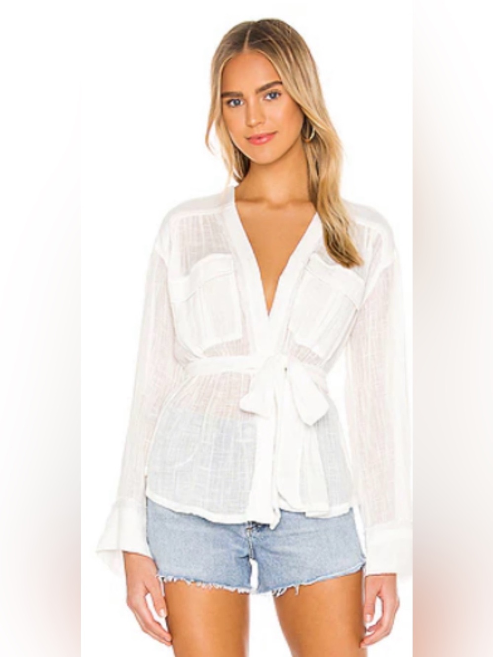 Free People Safari Sheer Wrap Top in Ivory